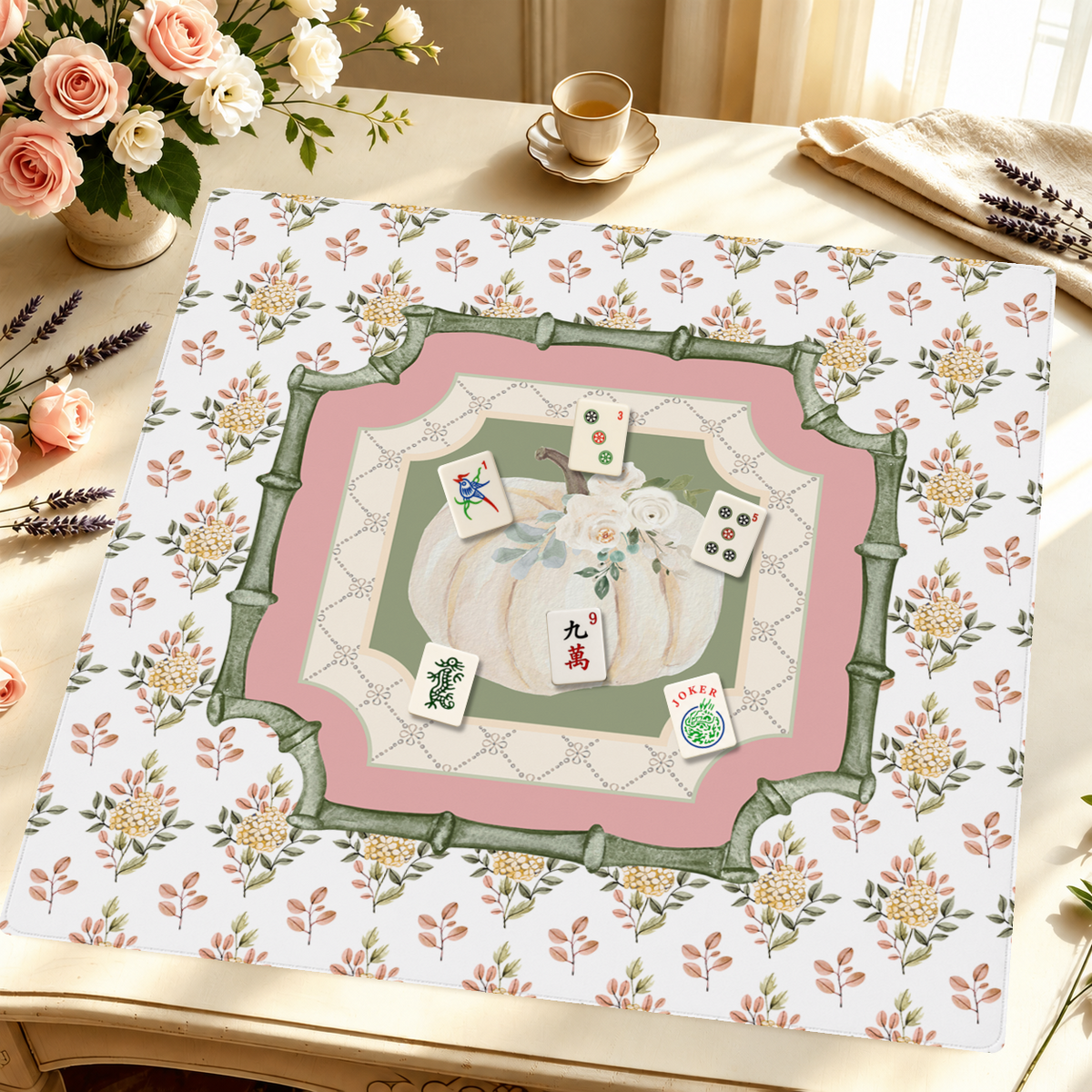 Blush Harvest mahjong mat — Styled Tile Table