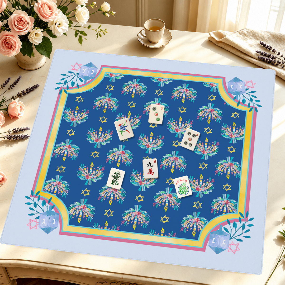 Come Light the Menorah mahjong mat — Styled Tile Table