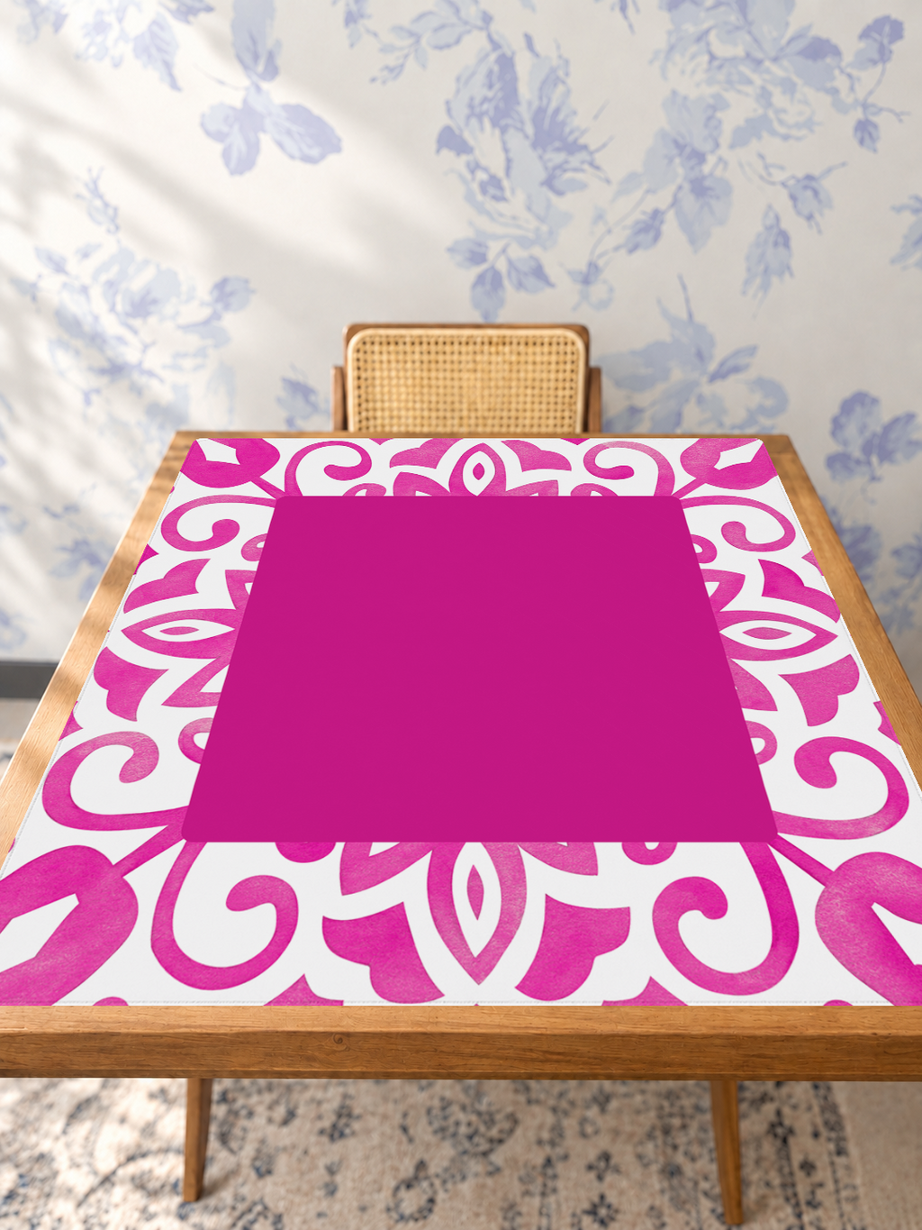 Corner Crush Pink mahjong mat — Studio Table Angle