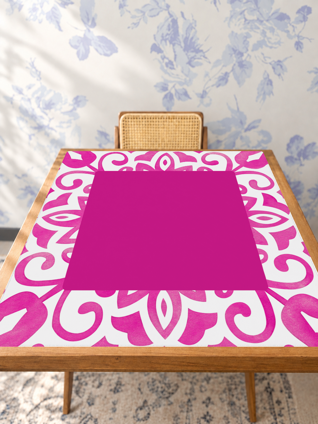 Corner Crush Pink mahjong mat — Studio Table Angle