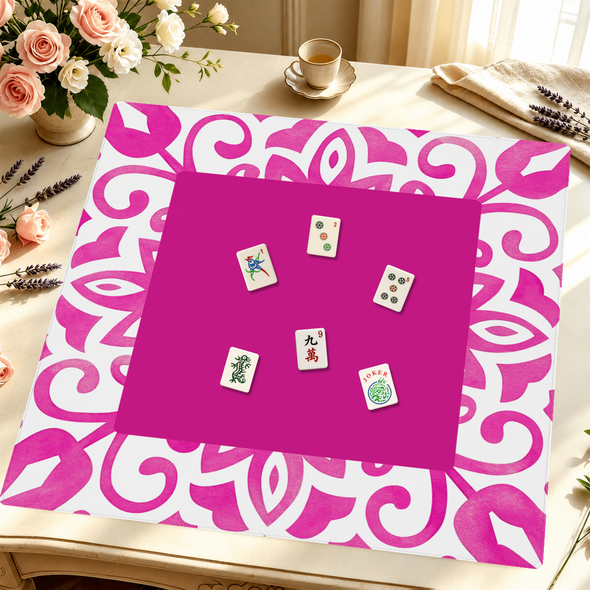 Corner Crush Pink mahjong mat — Styled Tile Table