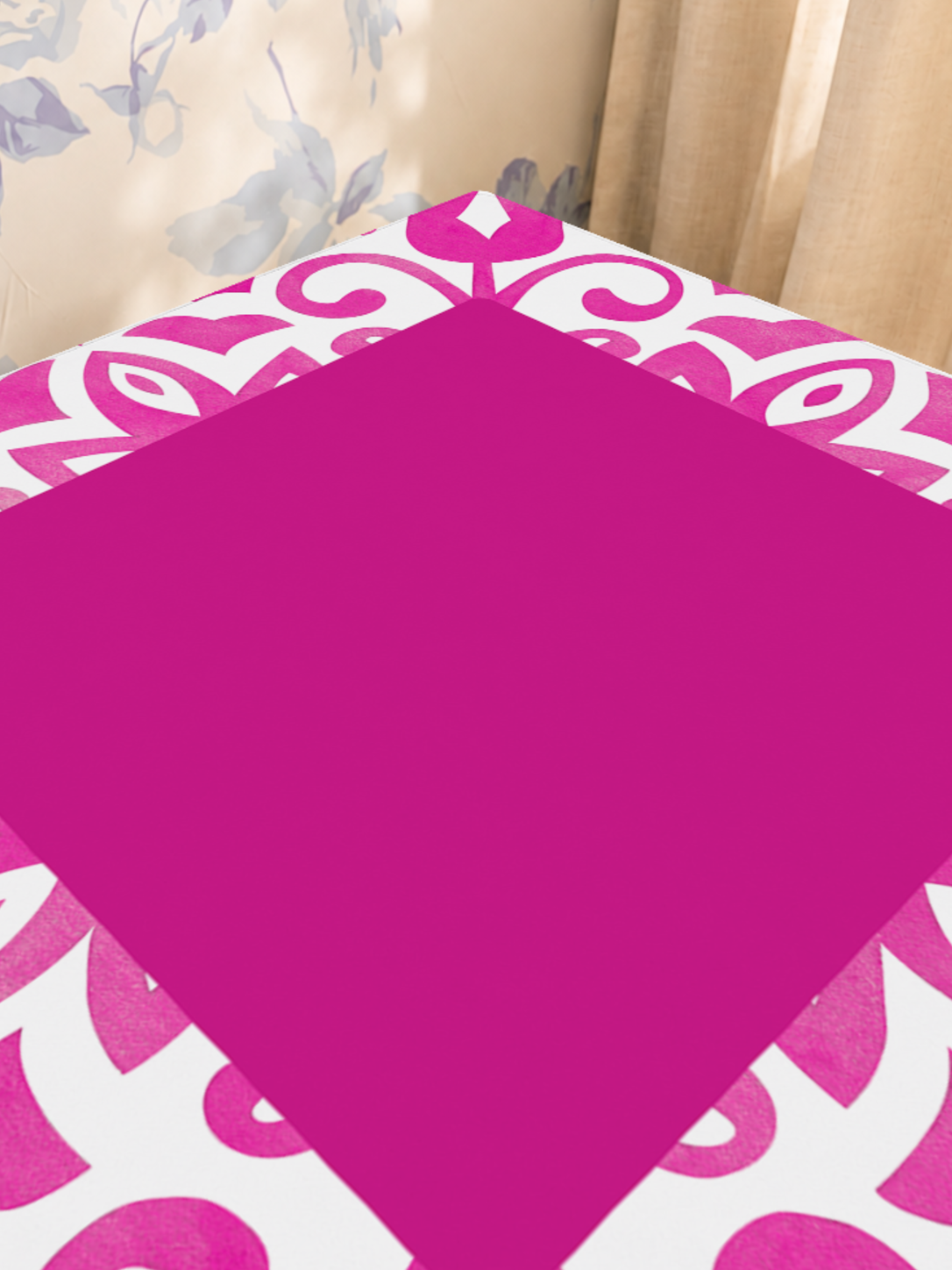 Corner Crush Pink mahjong mat — Sunlit Close-up