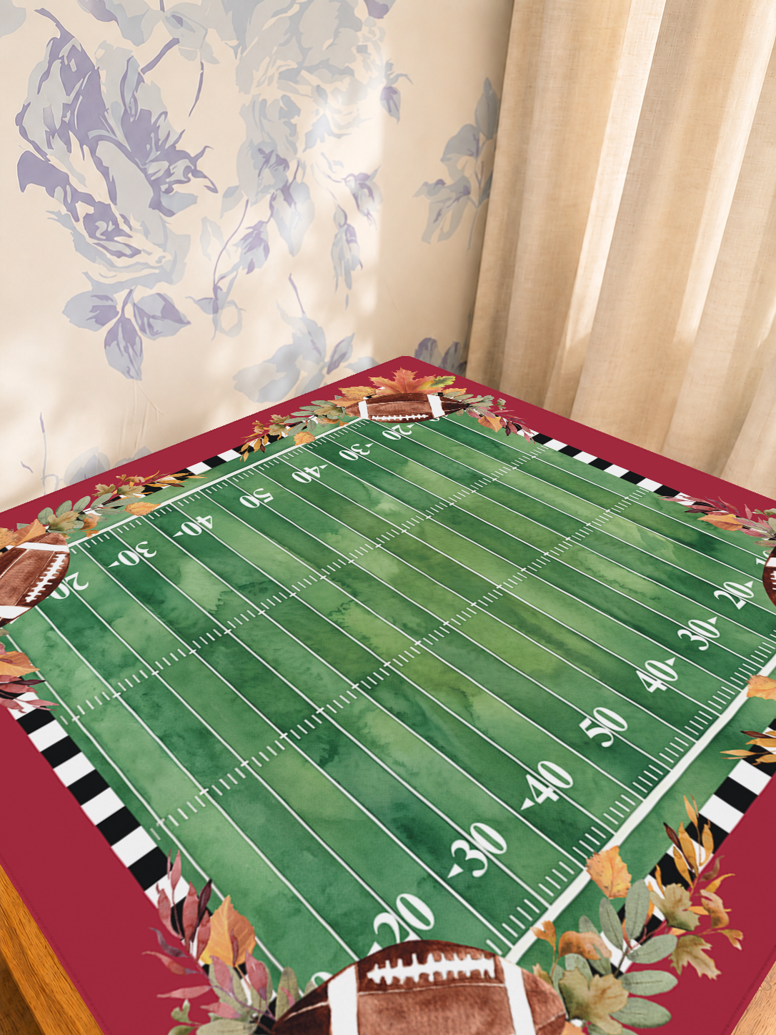 Crimson Kickoff mahjong mat — Sunlit Detail