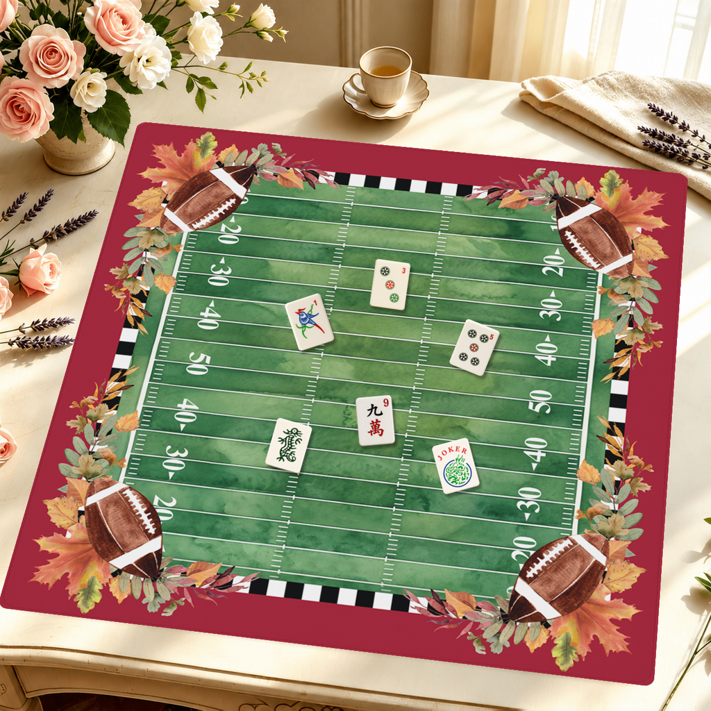 Crimson Kickoff mahjong mat — Styled Tile Table