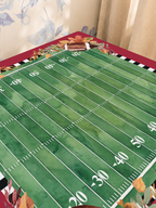 Crimson Kickoff mahjong mat — Sunlit Close-up