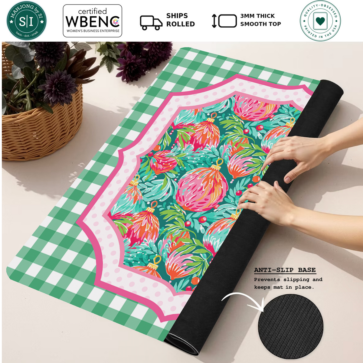 Gingham Jingle mahjong mat — Rolled Mat Feature Image