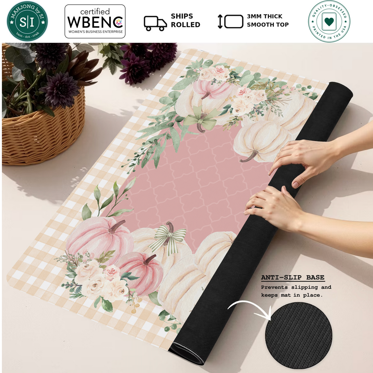 Gourdgeous in Pink mahjong mat — Rolled Mat Feature Image