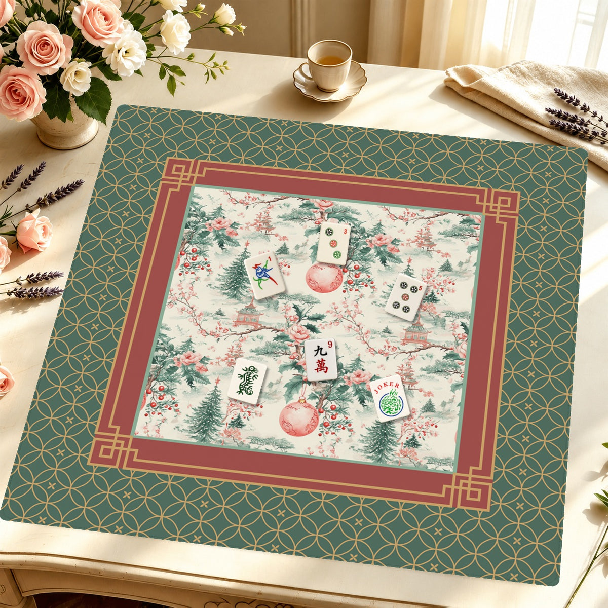 Mahjong by SI™ Jolly Pagoda Mahjong Mat — Styled Tile Table [styled-tile-table-square]