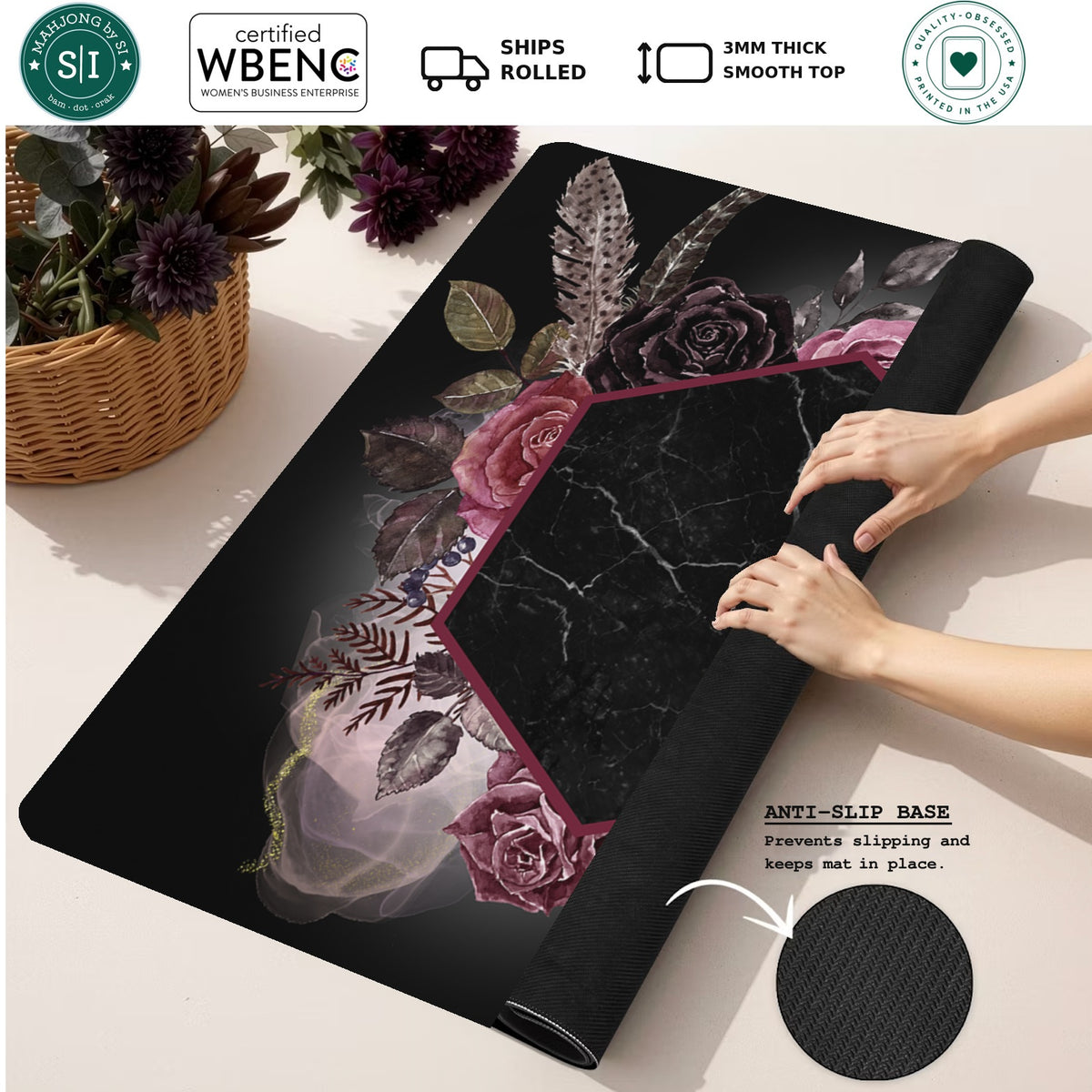 Mahjong by SI™ Marble Noir Romance Mahjong Mat — Rolled Mat Feature Image [rolled-feature-square]