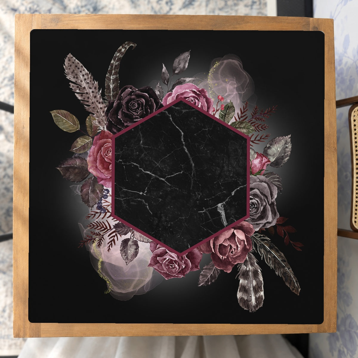 Mahjong by SI™ Marble Noir Romance Mahjong Mat — Studio Overhead [studio-overhead-square]