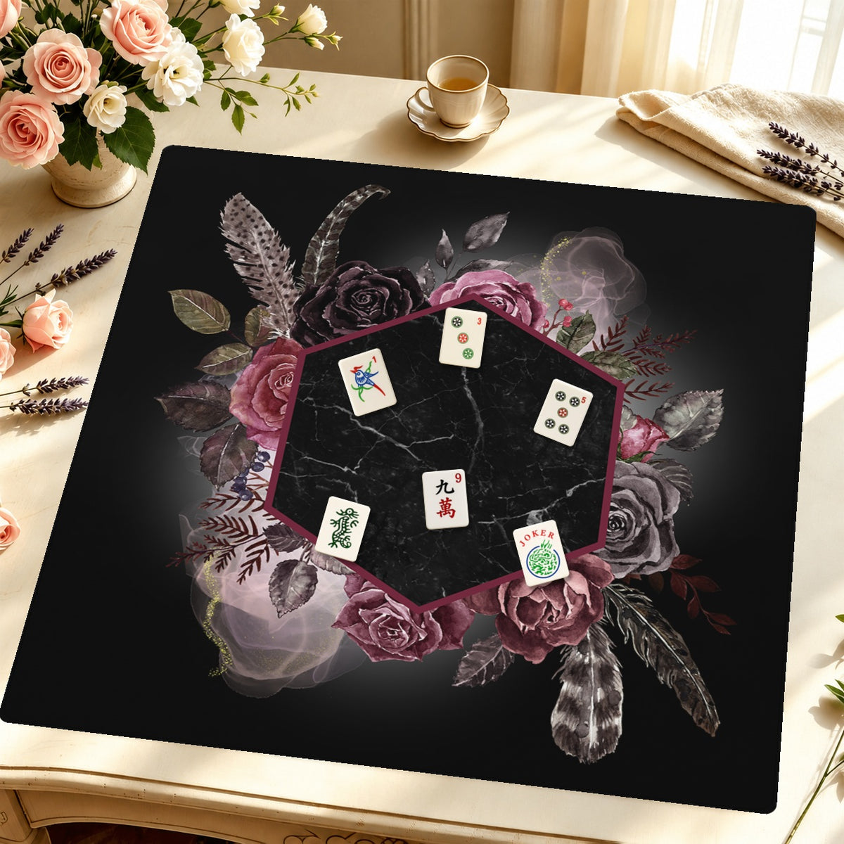 Mahjong by SI™ Marble Noir Romance Mahjong Mat — Styled Tile Table [styled-tile-table-square]