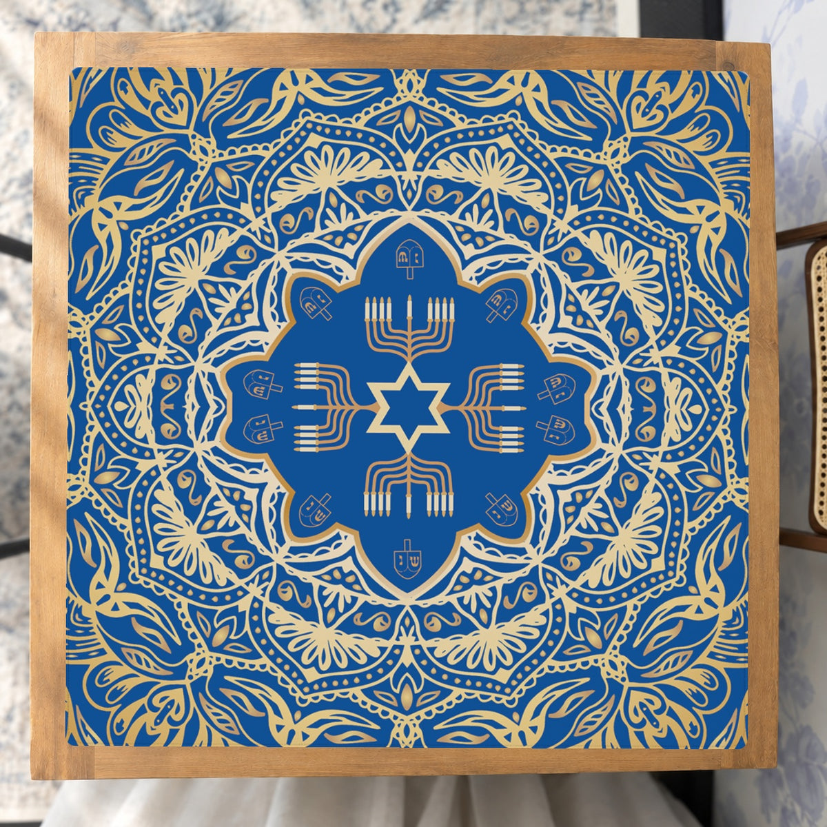 Mahjong by SI™ Midnight Menorah Mahjong Mat — Studio Overhead [studio-overhead-square]