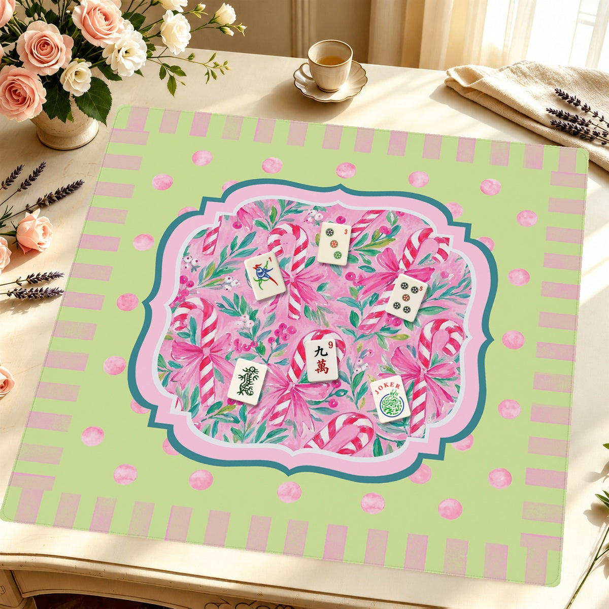 Mahjong by SI™ Peppermint Pretty Mahjong Mat — Styled Tile Table [styled-tile-table-square]