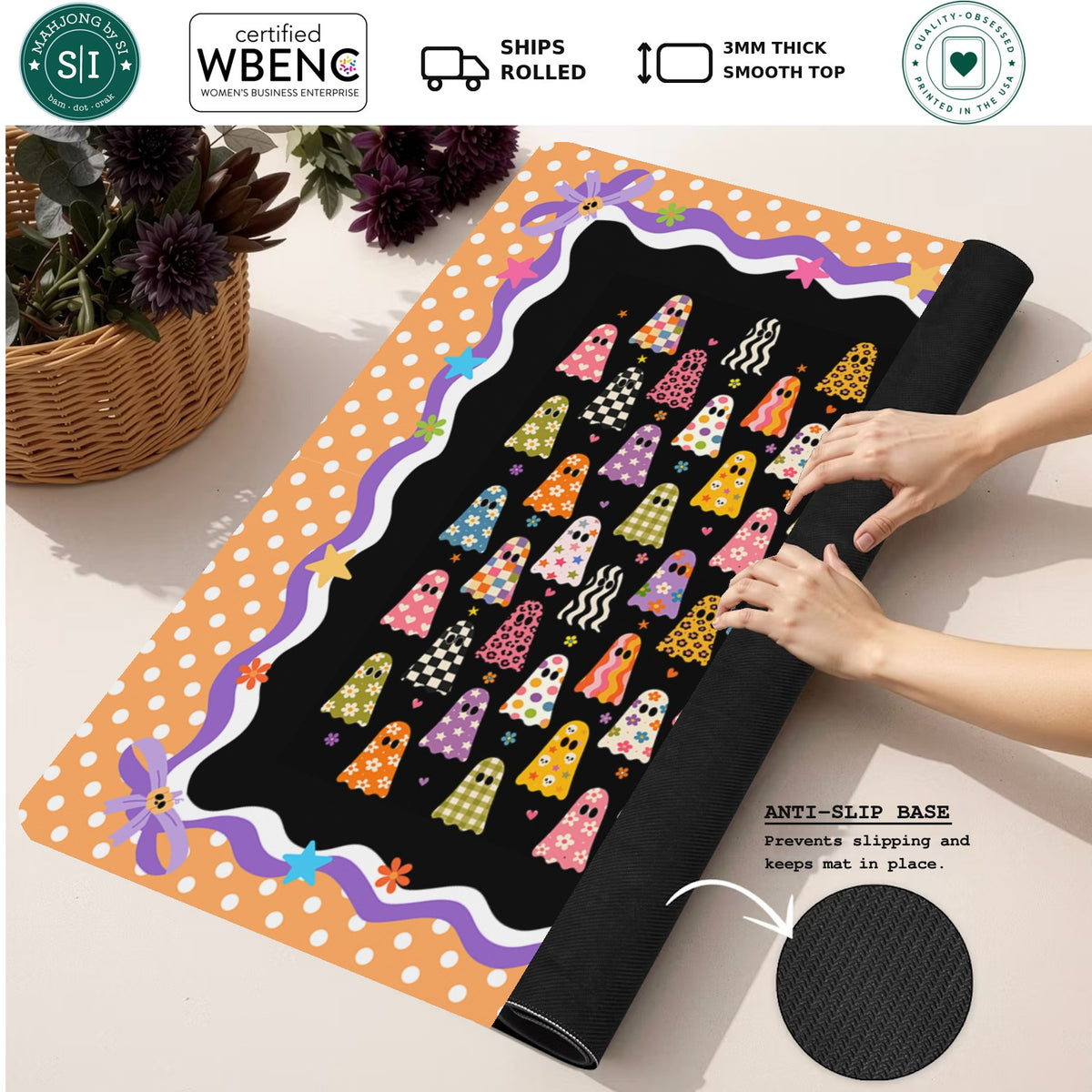 Mahjong by SI™ Preppy Ghosts Mahjong Mat — Rolled Mat Feature Image [rolled-feature-square]