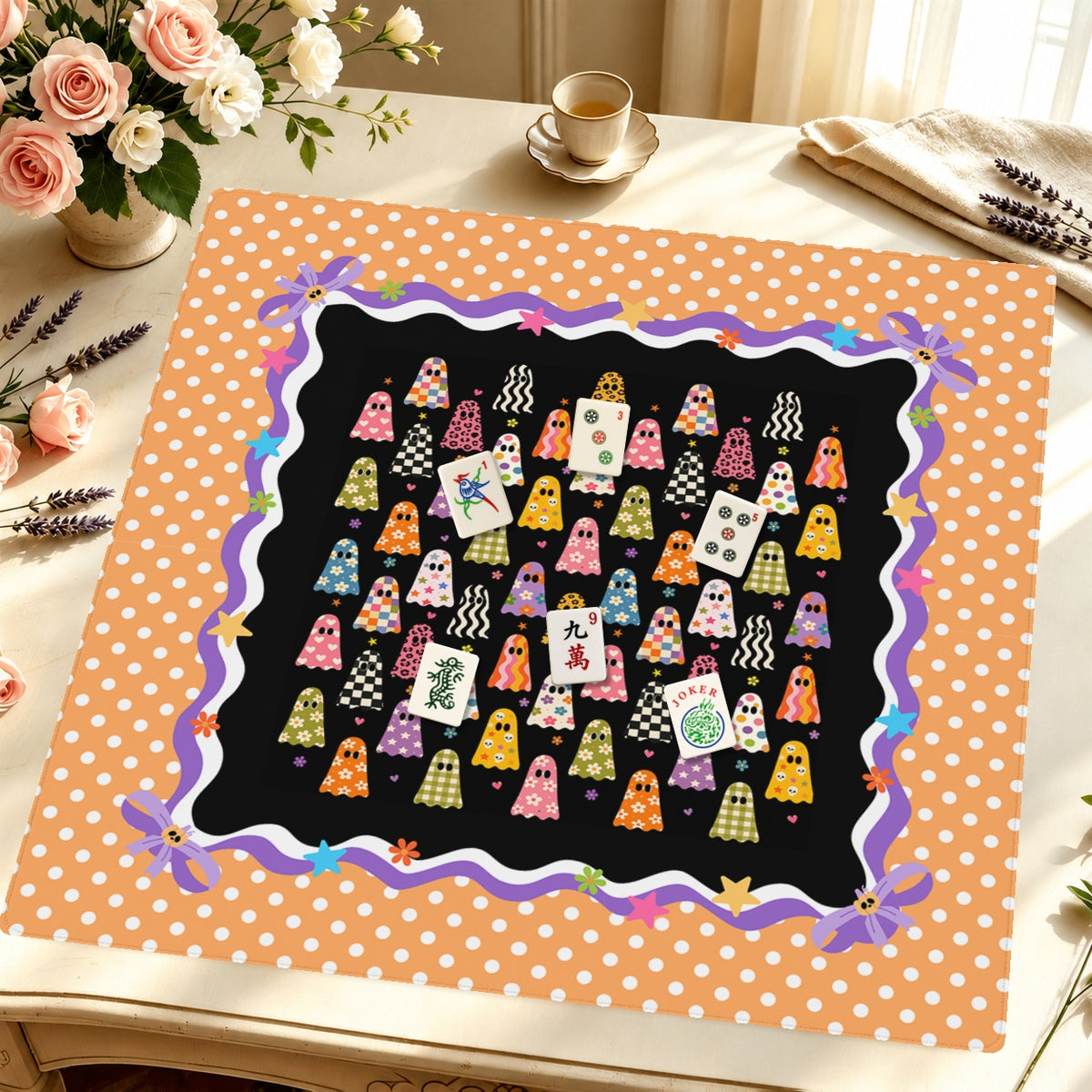 Mahjong by SI™ Preppy Ghosts Mahjong Mat — Styled Tile Table [styled-tile-table-square]
