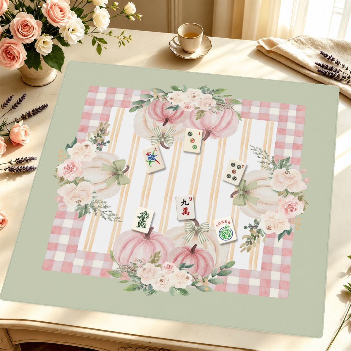 Mahjong by SI™ Pretty Pumpkin Mahjong Mat — Styled Tile Table [styled-tile-table-square]