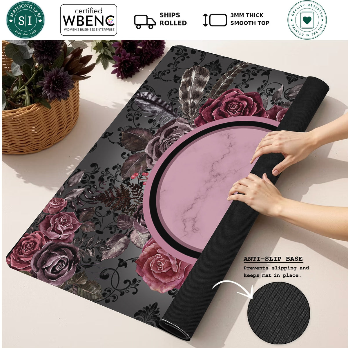 Mahjong by SI™ Rose All Gothic Mahjong Mat — Rolled Mat Feature Image [rolled-feature-square]