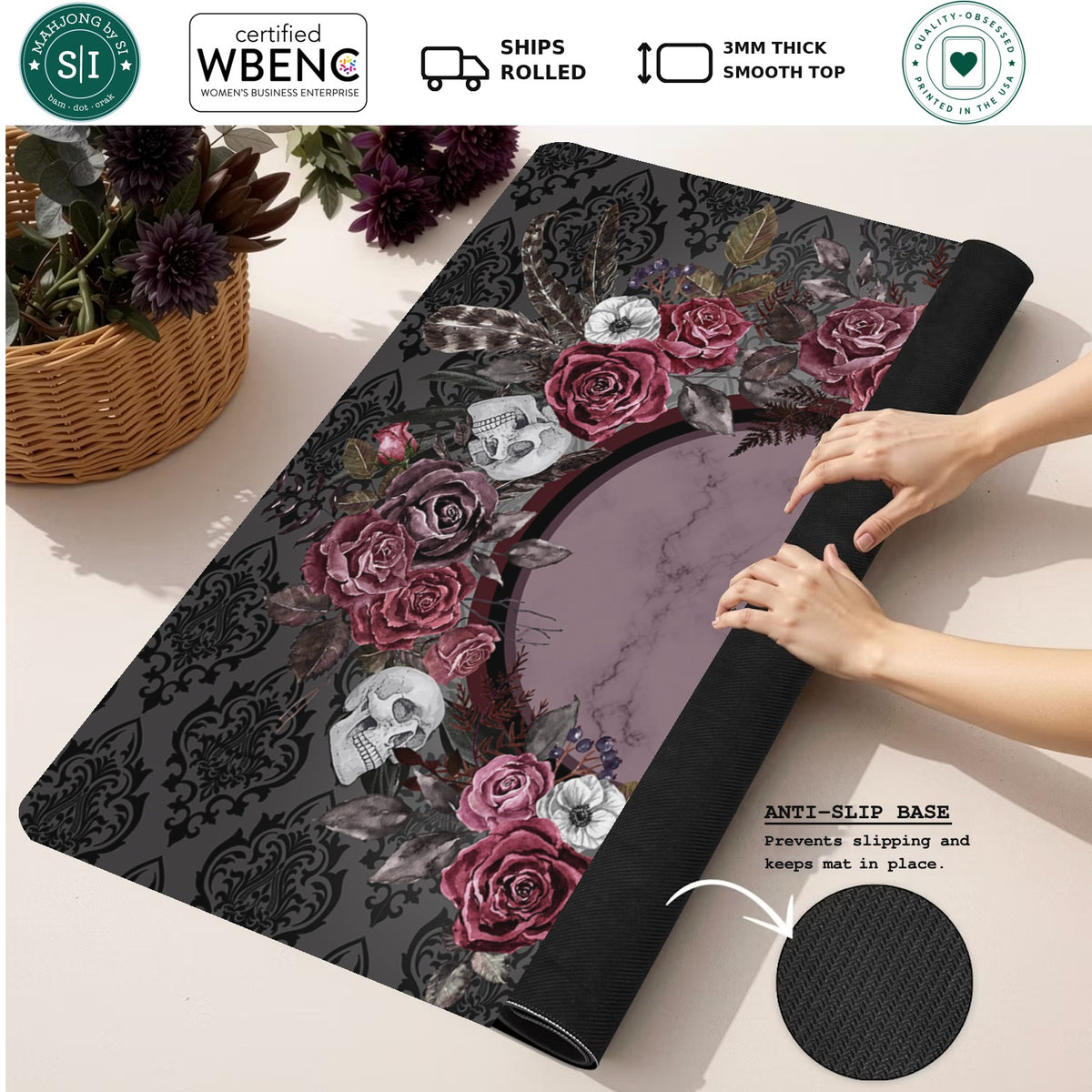 Mahjong by SI™ Till Death Bouquet Mahjong Mat — Rolled Mat Feature Image [rolled-feature-square]