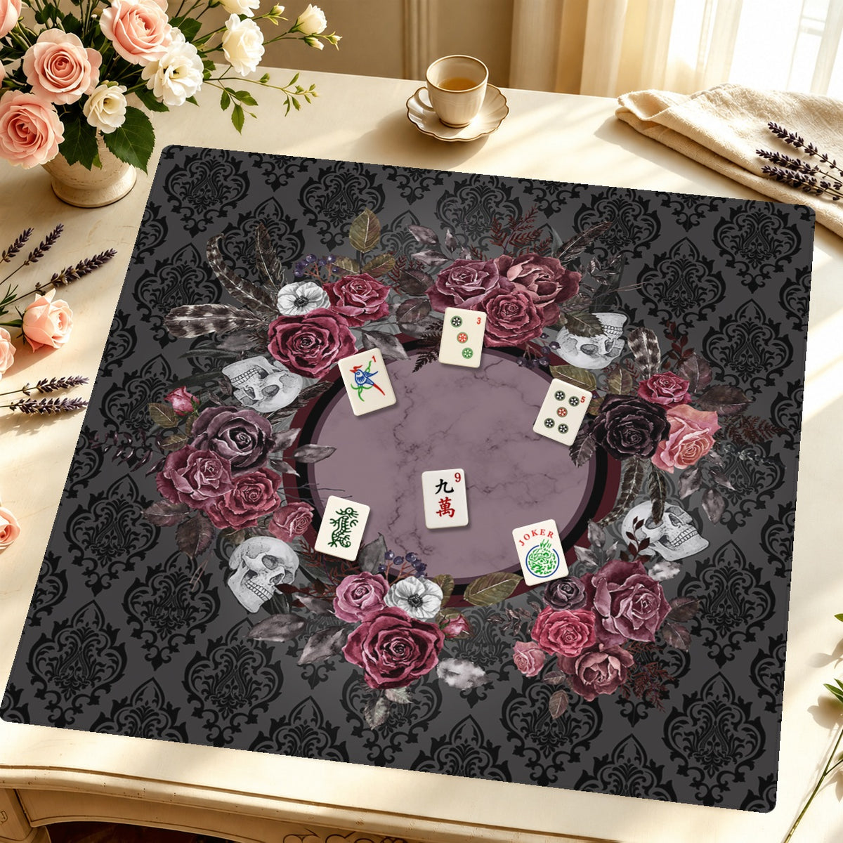 Mahjong by SI™ Till Death Bouquet Mahjong Mat — Styled Tile Table [styled-tile-table-square]