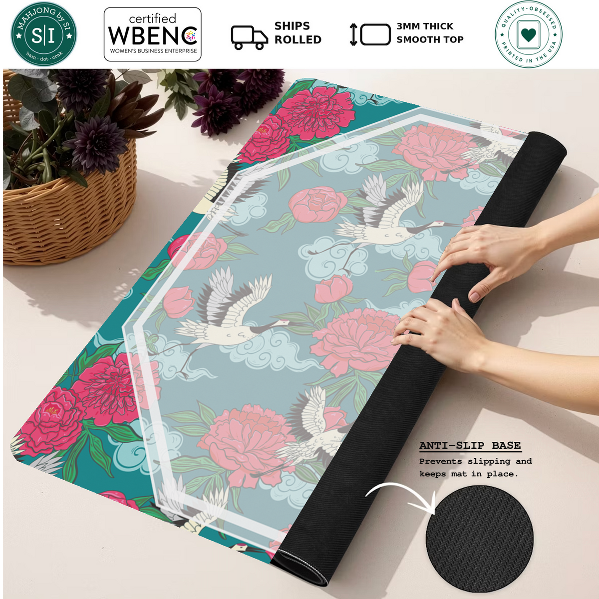 Mahjong by SI™ Crane Dance | Blue Mahjong Mat
