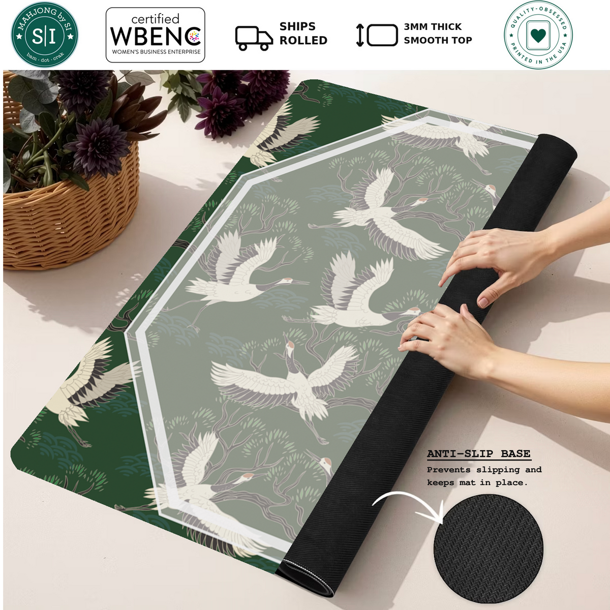 Mahjong by SI™ Crane Dance | Green Mahjong Mat