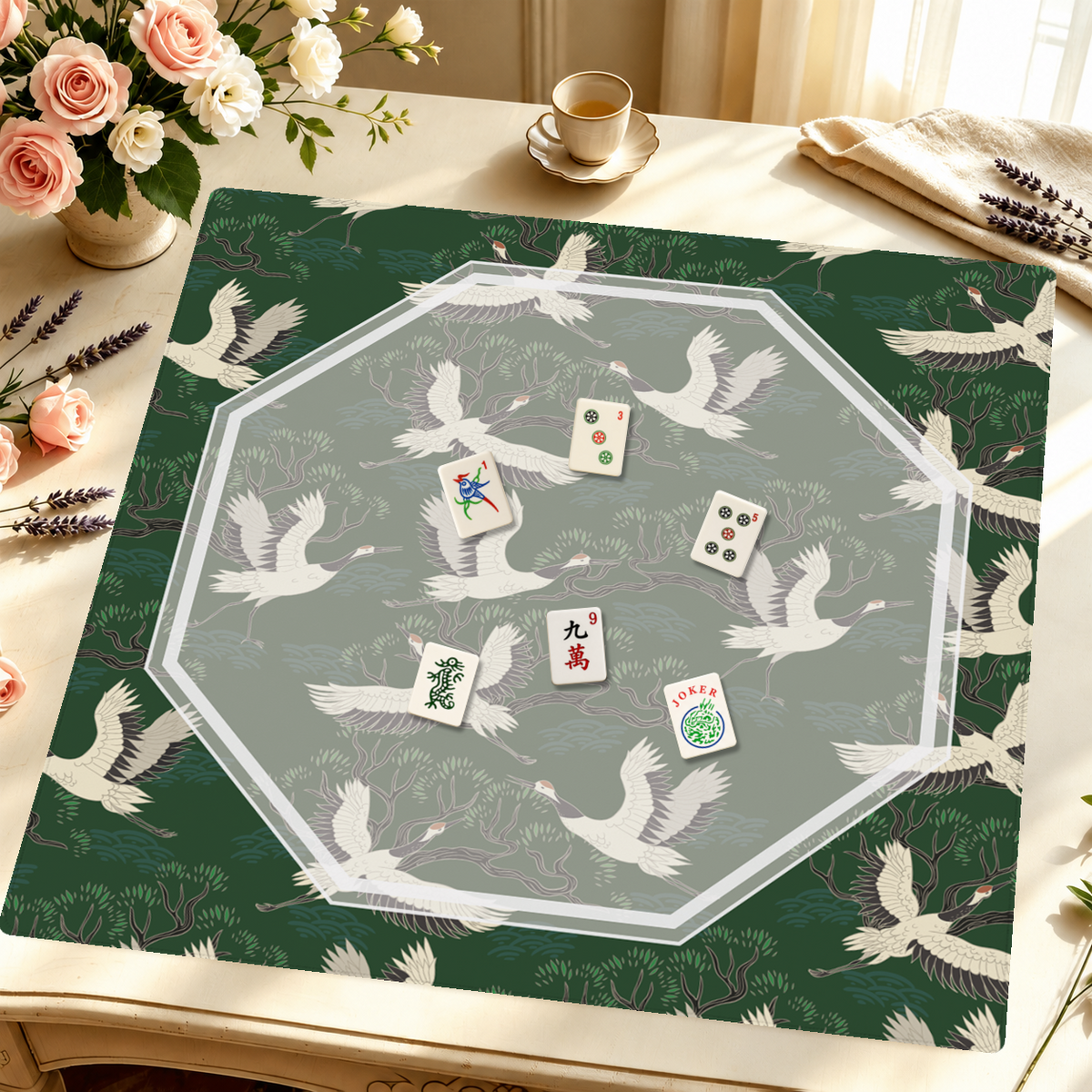Mahjong by SI™ Crane Dance | Green Mahjong Mat