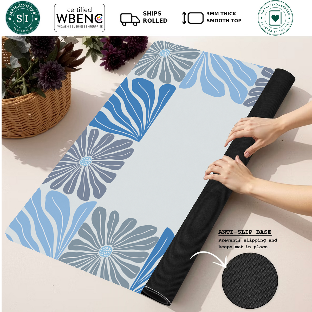 Mahjong by SI™ Garden Grid | Blue Mahjong Mat