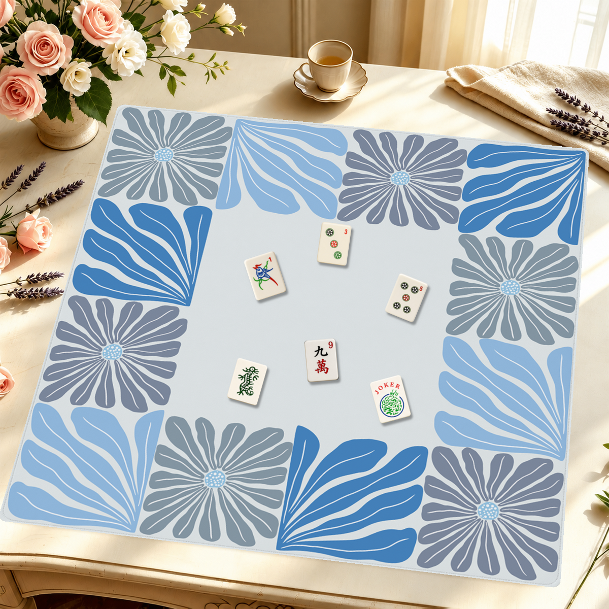 Mahjong by SI™ Garden Grid | Blue Mahjong Mat