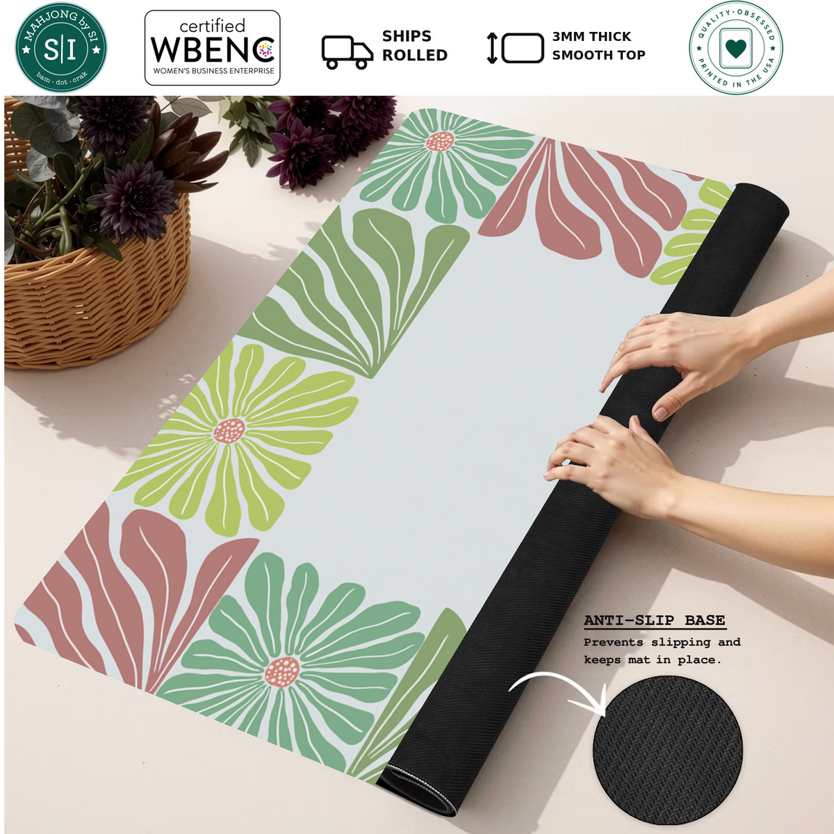 Mahjong by SI™ Garden Grid | Green Mahjong Mat