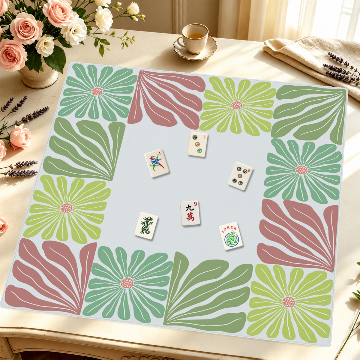 Mahjong by SI™ Garden Grid | Green Mahjong Mat