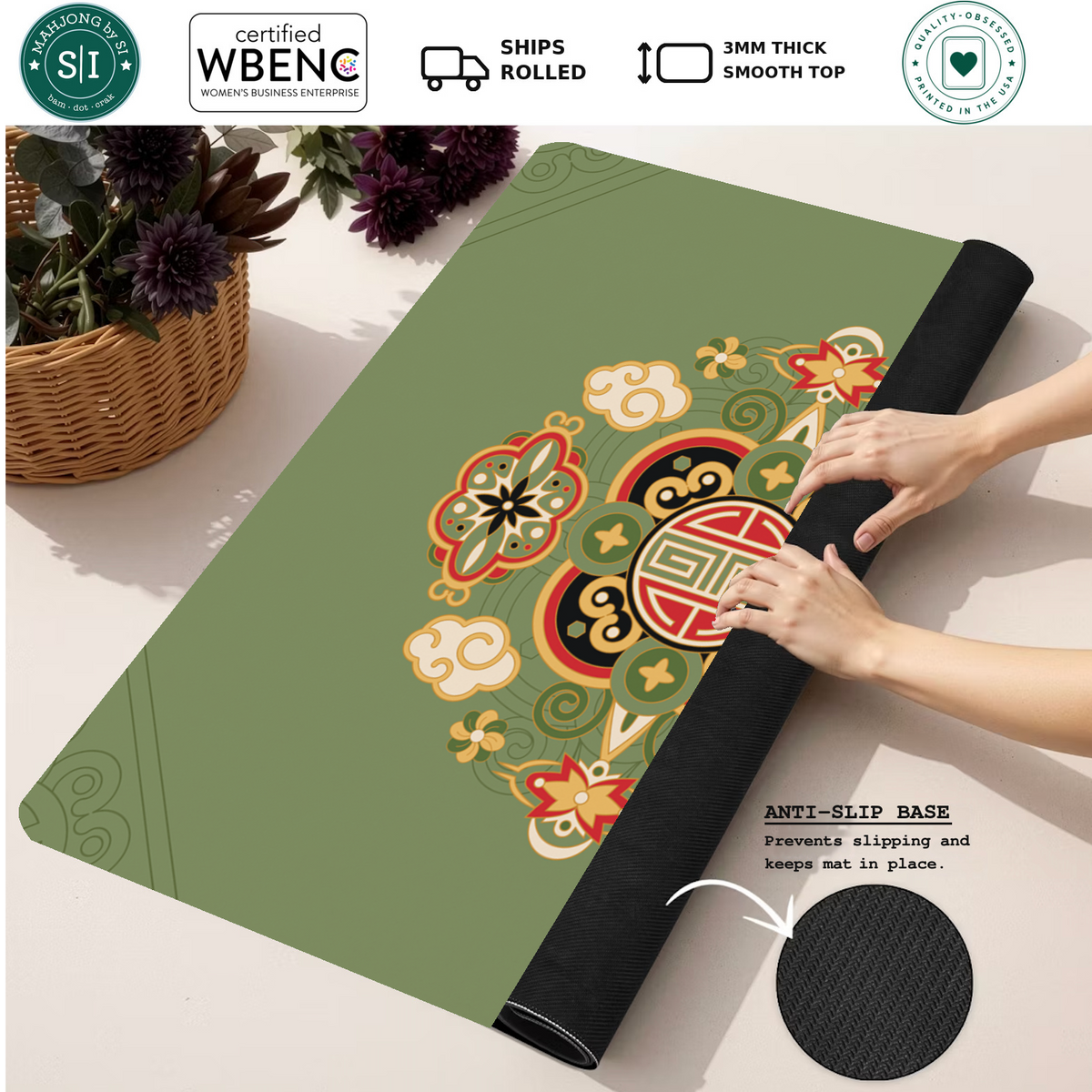 Mahjong by SI™ Gilded Opulence | Green Mahjong Mat