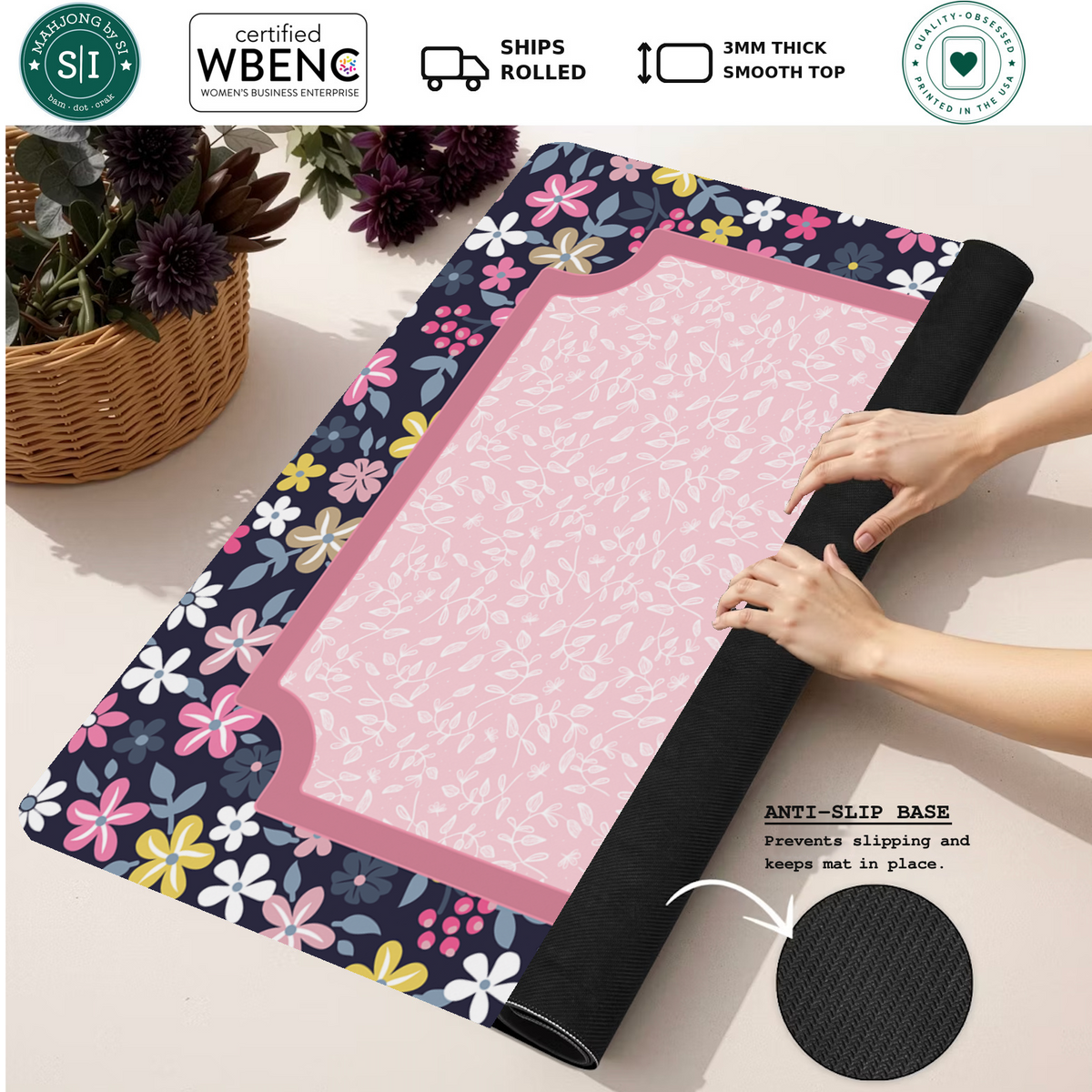 Mahjong by SI™ Midnight Meadow Muse | Pink Mahjong Mat
