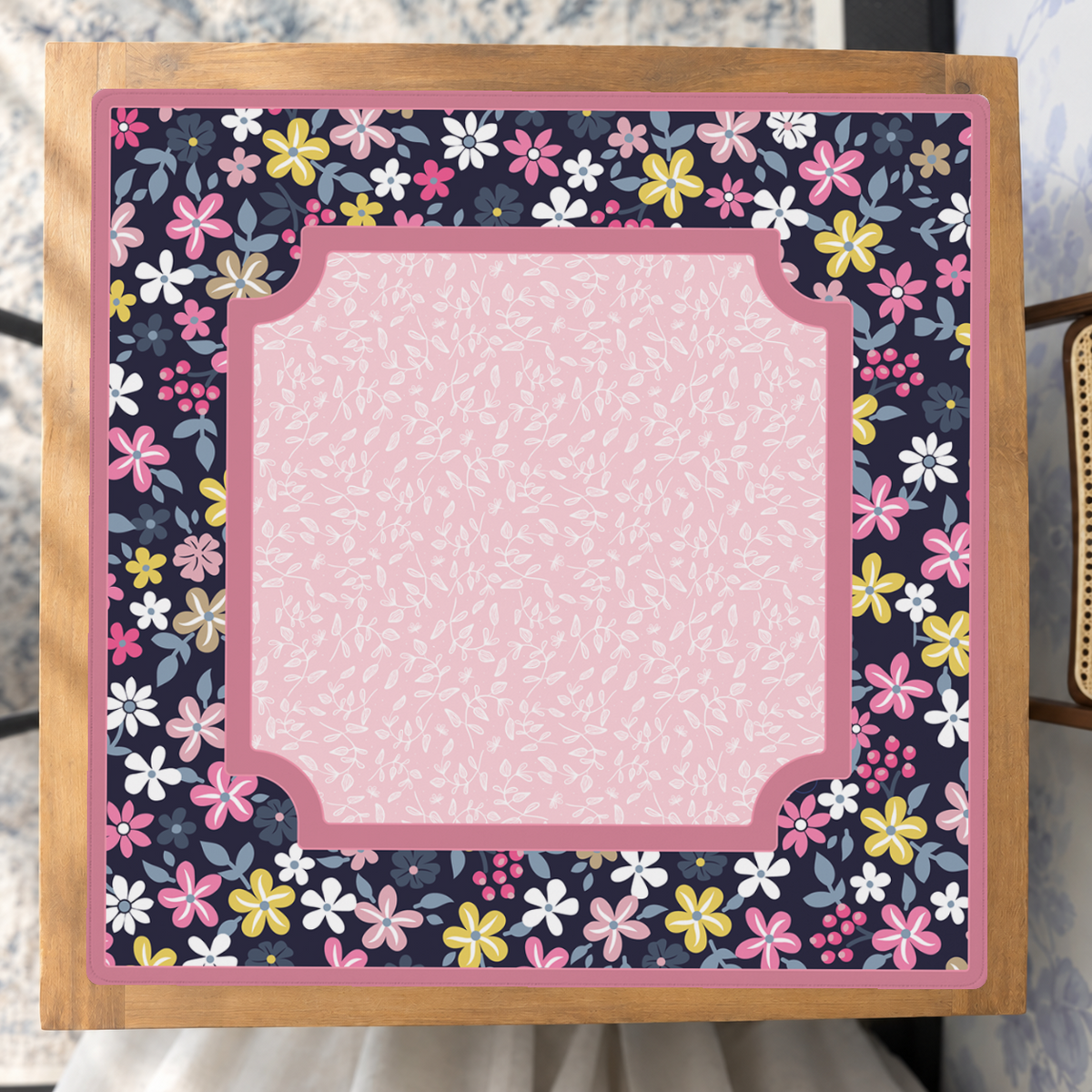 Mahjong by SI™ Midnight Meadow Muse | Pink Mahjong Mat