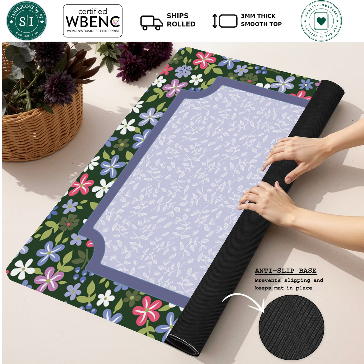Mahjong by SI™ Midnight Meadow Muse | Green Mahjong Mat