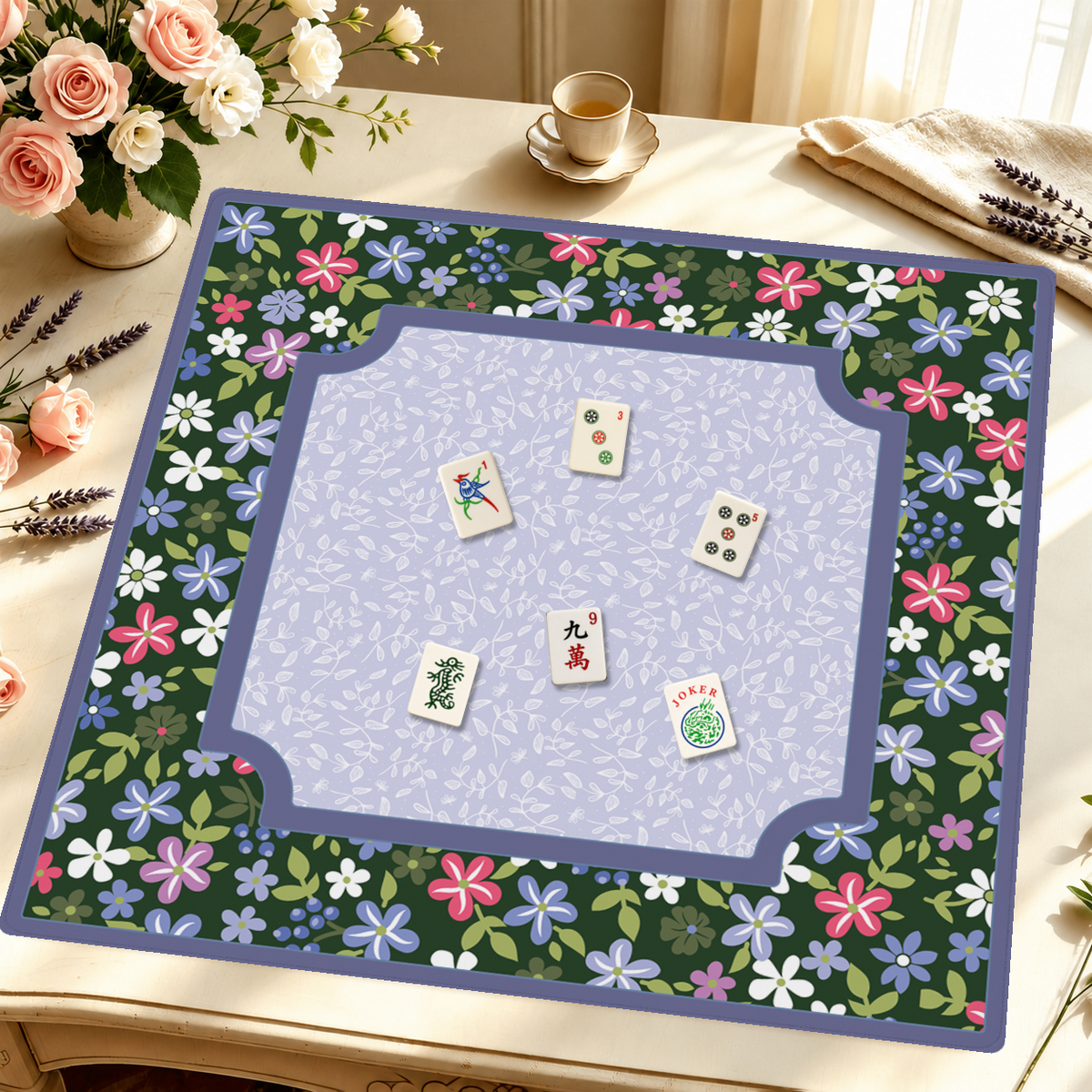 Mahjong by SI™ Midnight Meadow Muse | Green Mahjong Mat