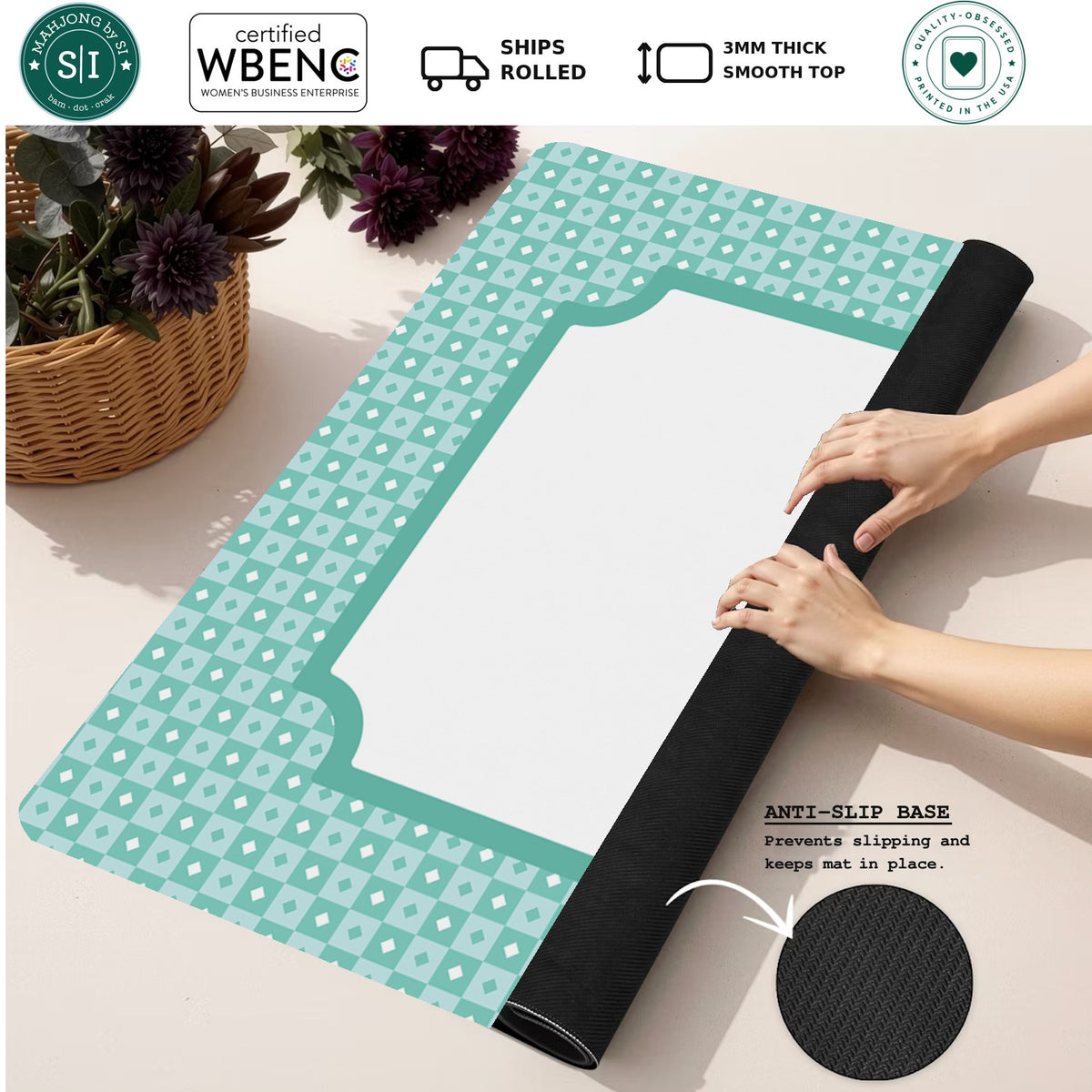 Mahjong by SI™ Mint to Be Mahjong Mat — Rolled Mat Feature Image [rolled-feature-square]