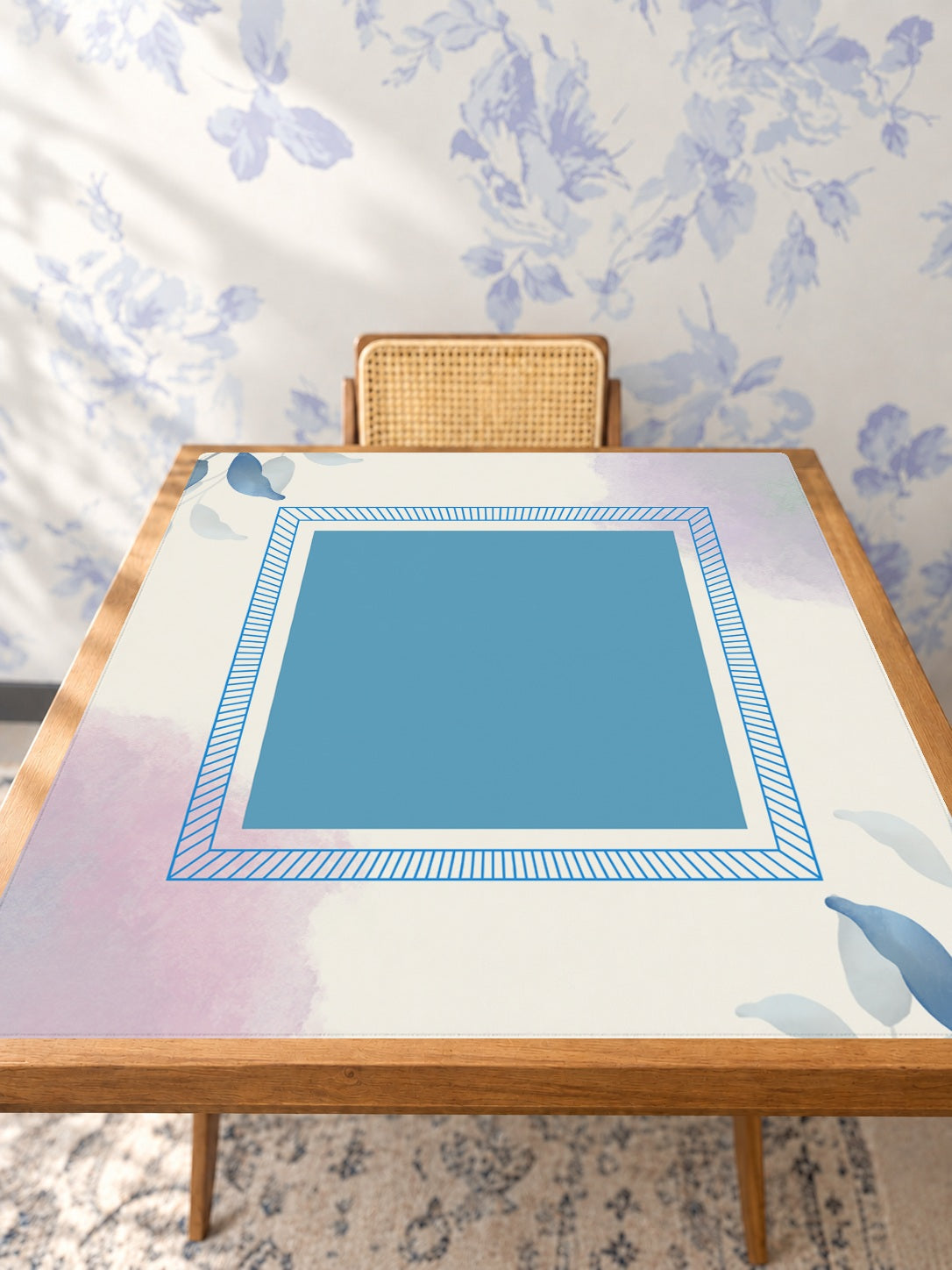 Mahjong by SI™ Mist Opportunity | Blue Mahjong Mat — Studio Table Angle [studio-angle-square]