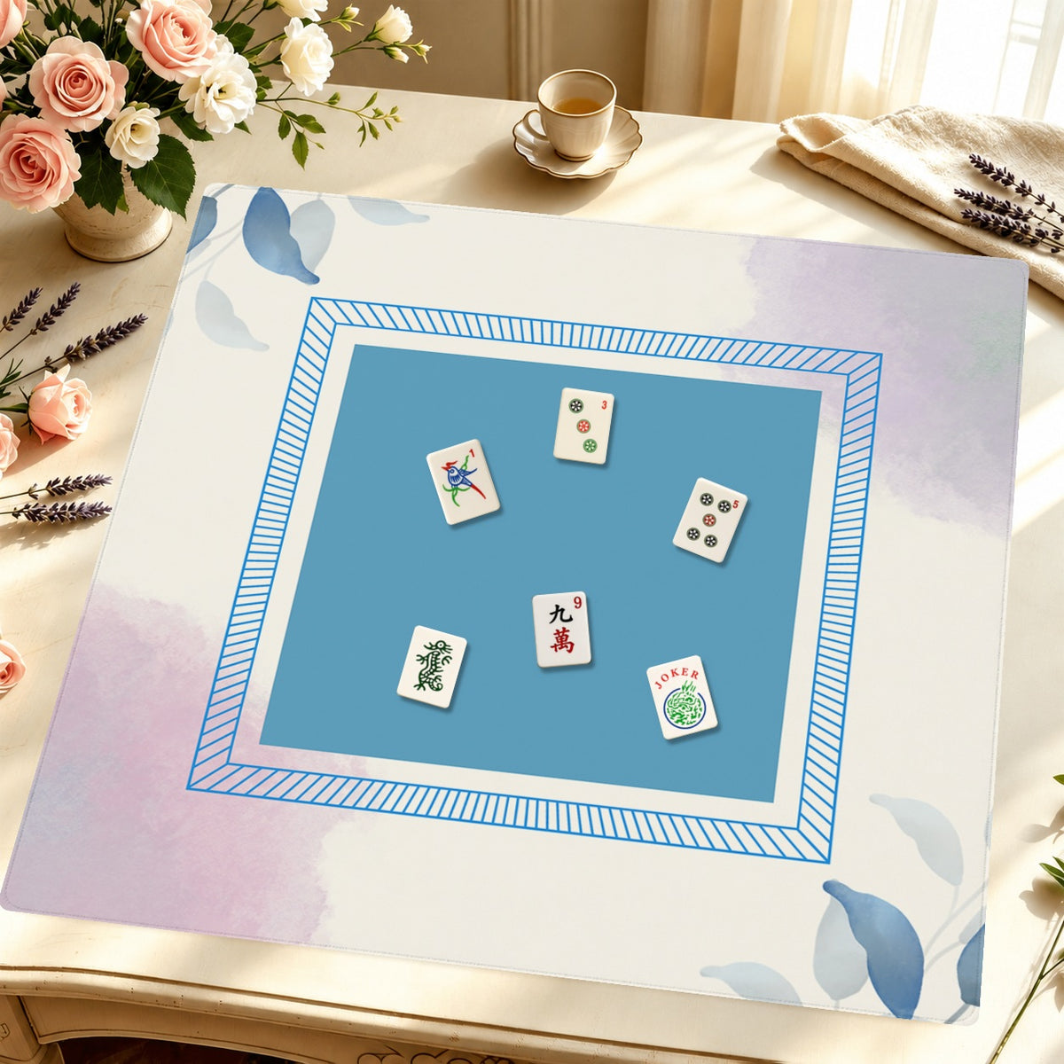 Mahjong by SI™ Mist Opportunity | Blue Mahjong Mat — Styled Tile Table [styled-tile-table-square]