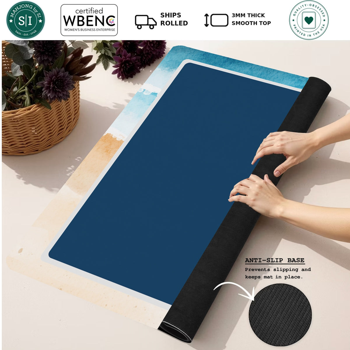 Mahjong by SI™ Navy or Never Mahjong Mat — Rolled Mat Feature Image [rolled-feature-square]