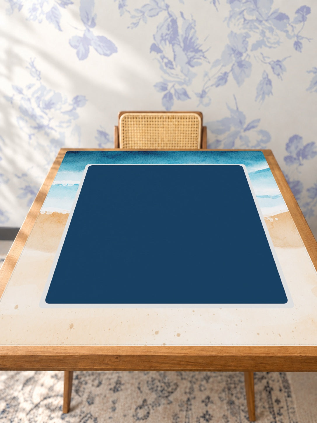 Mahjong by SI™ Navy or Never Mahjong Mat — Studio Table Angle [studio-angle-square]