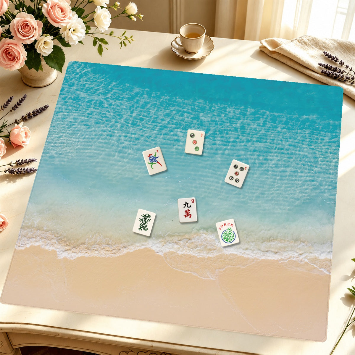 Mahjong by SI™ Ocean Veil Mahjong Mat — Styled Tile Table [styled-tile-table-square]