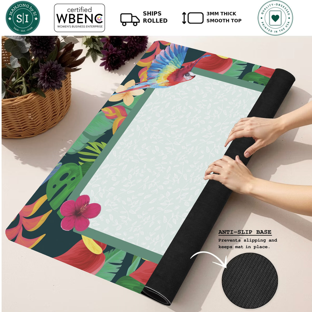 Mahjong by SI™ Paradise Blooms Mahjong Mat — Rolled Mat Feature Image [rolled-feature-square]