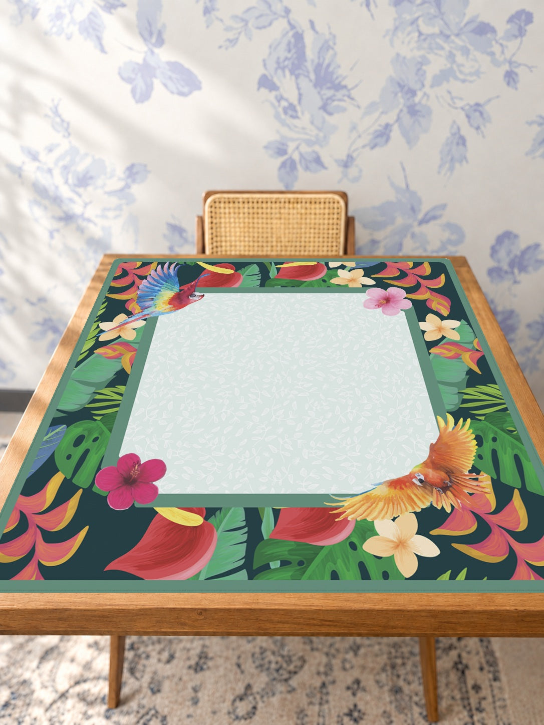 Mahjong by SI™ Paradise Blooms Mahjong Mat — Studio Table Angle [studio-angle-square]