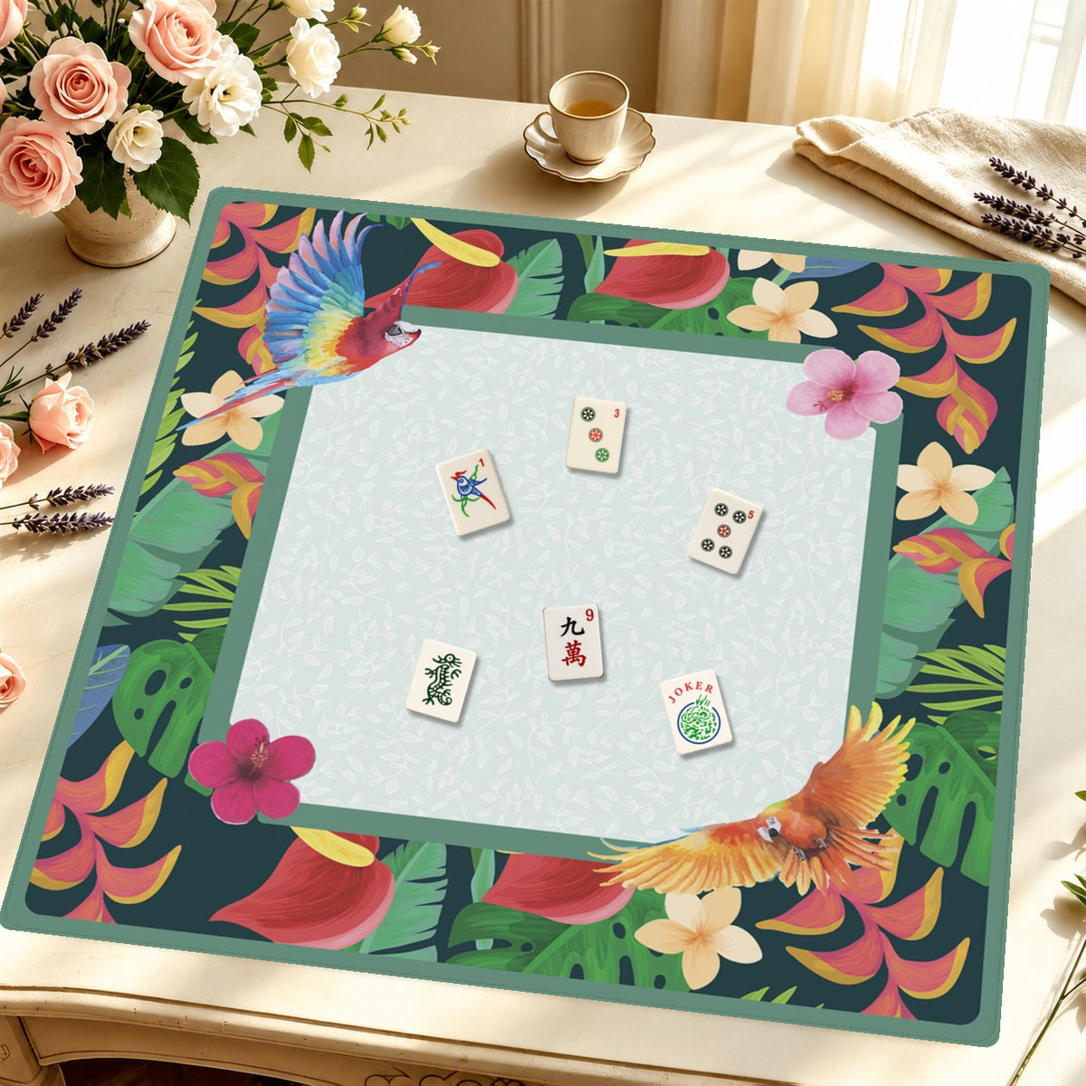 Mahjong by SI™ Paradise Blooms Mahjong Mat — Styled Tile Table [styled-tile-table-square]