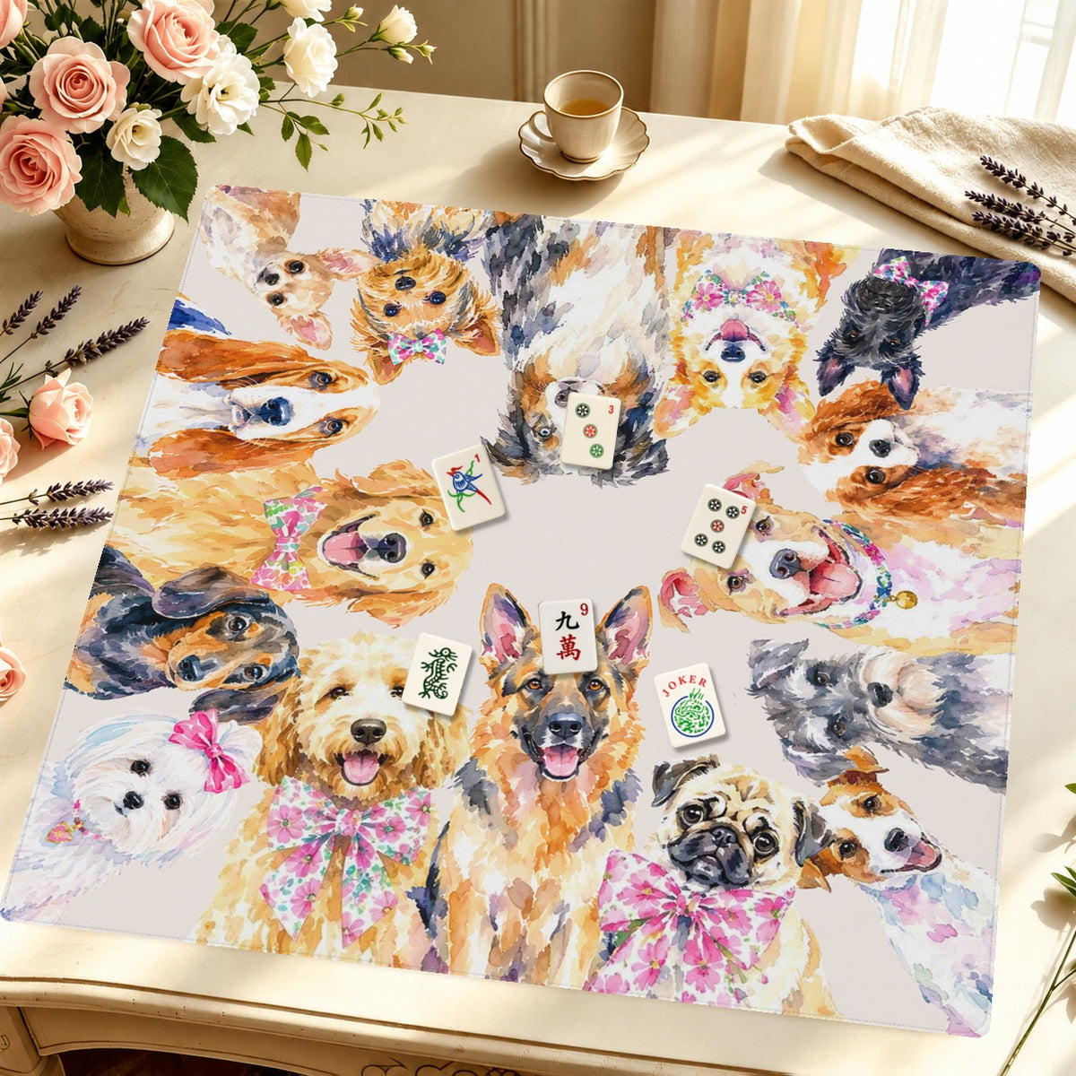 Mahjong by SI™ Pawty People Mahjong Mat — Styled Tile Table [styled-tile-table-square]