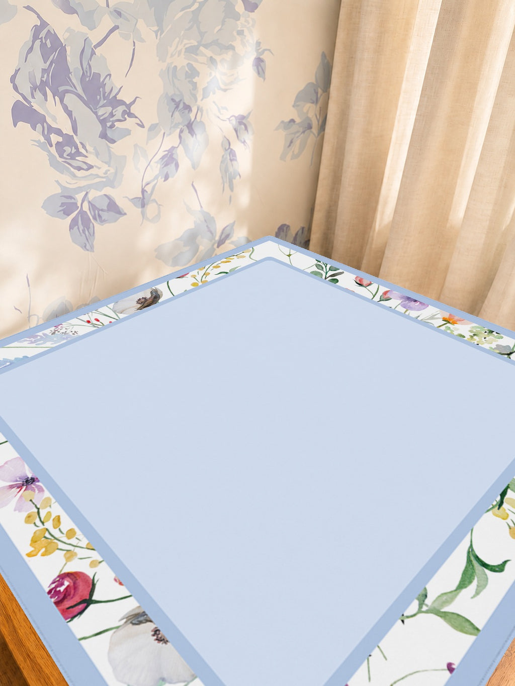 Mahjong by SI™ Petal Pushers Blue Border Mahjong Mat — Sunlit Detail [studio-detail-square]