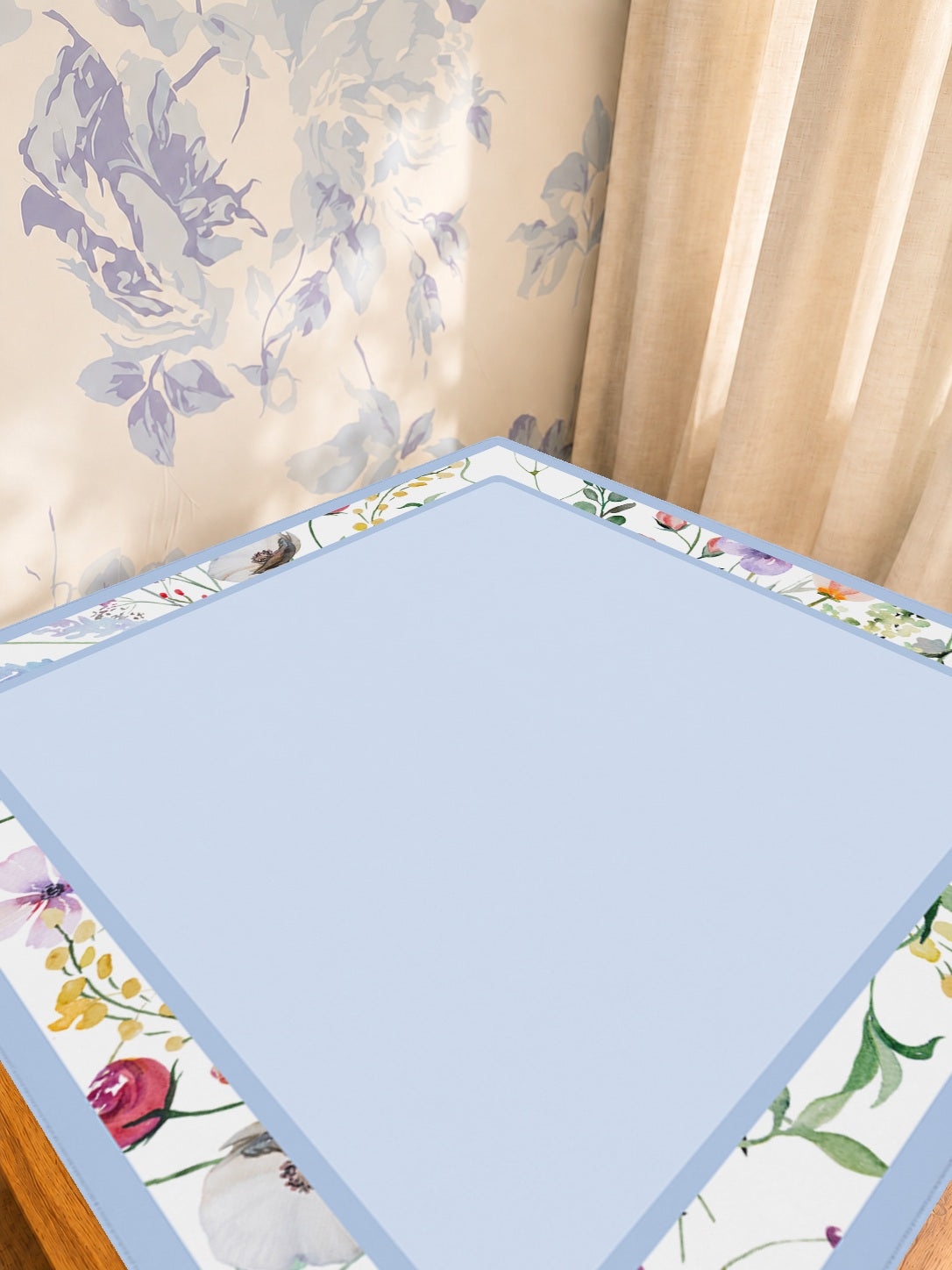 Mahjong by SI™ Petal Pushers Blue Border Mahjong Mat — Sunlit Detail [studio-detail-square]