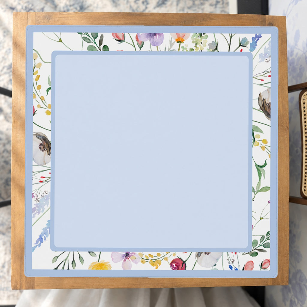 Mahjong by SI™ Petal Pushers Blue Border Mahjong Mat — Studio Overhead [studio-overhead-square]