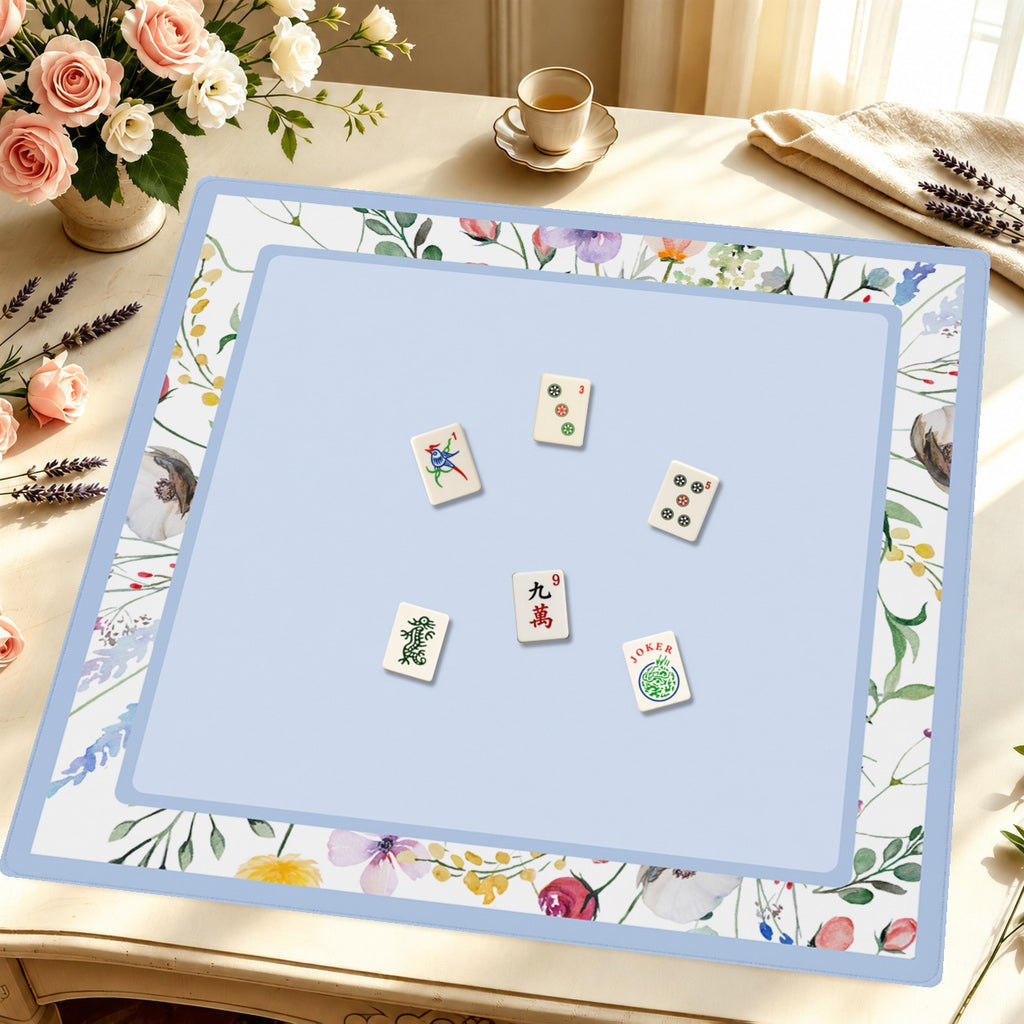 Mahjong by SI™ Petal Pushers Blue Border Mahjong Mat — Styled Tile Table [styled-tile-table-square]