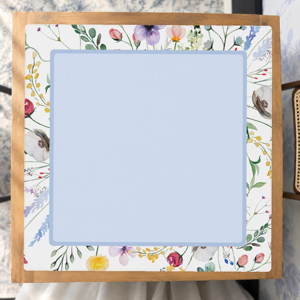 Mahjong by SI™ Petal Pushers Blue Square Mahjong Mat — Studio Overhead [studio-overhead-square]